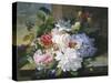 Pretty Still Life of Roses, Rhododendron and Passionflower-John Wainwright-Stretched Canvas