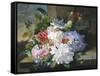 Pretty Still Life of Roses, Rhododendron and Passionflower-John Wainwright-Framed Stretched Canvas