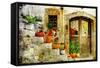 Pretty Village Greek Style - Artwork In Retro Style-Maugli-l-Framed Stretched Canvas