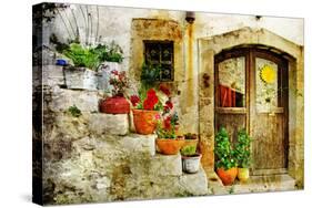 Pretty Village Greek Style - Artwork In Retro Style-Maugli-l-Stretched Canvas