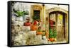 Pretty Village Greek Style - Artwork In Retro Style-Maugli-l-Framed Stretched Canvas