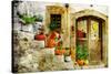 Pretty Village Greek Style - Artwork In Retro Style-Maugli-l-Stretched Canvas
