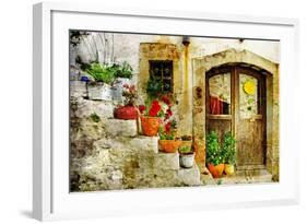 Pretty Village Greek Style - Artwork In Retro Style-Maugli-l-Framed Premium Giclee Print