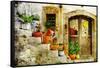 Pretty Village Greek Style - Artwork In Retro Style-Maugli-l-Framed Stretched Canvas