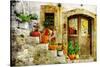 Pretty Village Greek Style - Artwork In Retro Style-Maugli-l-Stretched Canvas