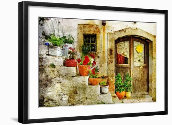 Pretty Village Greek Style - Artwork In Retro Style-Maugli-l-Framed Art Print