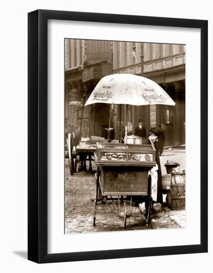 Pretzel Vendor, Duane Street, Manhattan, c.1918-null-Framed Art Print