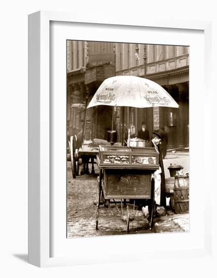 Pretzel Vendor, Duane Street, Manhattan, c.1918-null-Framed Art Print