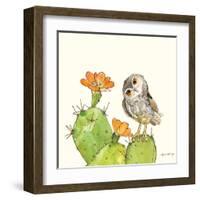 Prickly Pear and Elf Owl-Robbin Rawlings-Framed Art Print