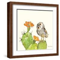 Prickly Pear and Elf Owl-Robbin Rawlings-Framed Art Print