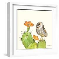 Prickly Pear and Elf Owl-Robbin Rawlings-Framed Art Print