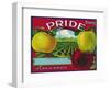 Pride Brand Apple Label, Watsonville, California-Lantern Press-Framed Art Print