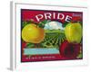 Pride Brand Apple Label, Watsonville, California-Lantern Press-Framed Art Print