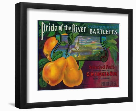 Pride of the River Pear Crate Label - Locke, CA-Lantern Press-Framed Art Print