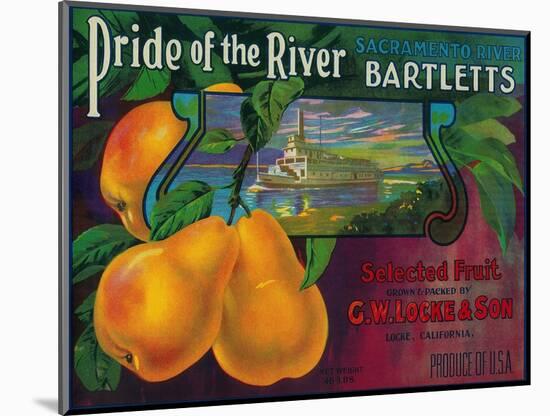 Pride of the River Pear Crate Label - Locke, CA-Lantern Press-Mounted Art Print