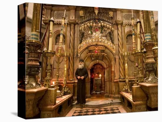 Priest at Tomb of Jesus Christ, Church of Holy Sepulchre, Old Walled City, Jerusalem, Israel-Christian Kober-Stretched Canvas