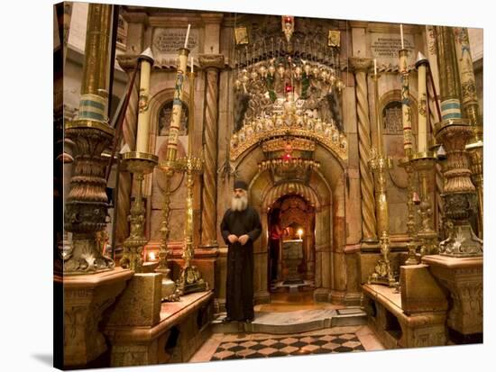 Priest at Tomb of Jesus Christ, Church of Holy Sepulchre, Old Walled City, Jerusalem, Israel-Christian Kober-Stretched Canvas