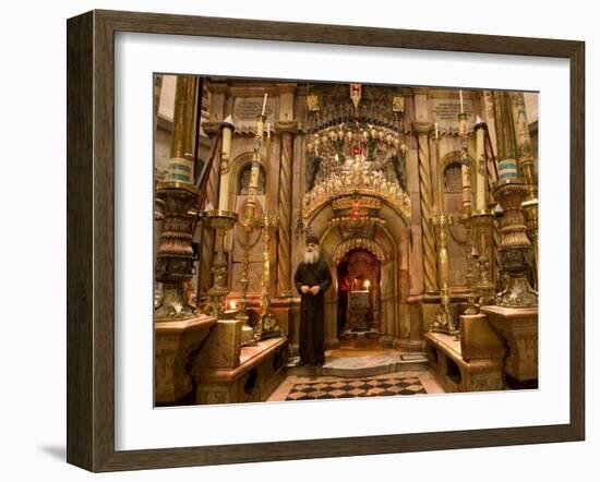 Priest at Tomb of Jesus Christ, Church of Holy Sepulchre, Old Walled City, Jerusalem, Israel-Christian Kober-Framed Photographic Print