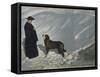 Priest from the Hospice on the St. Bernard Pass with One of the Famous Rescue Dogs-null-Framed Stretched Canvas