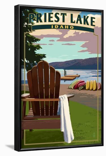 Priest Lake, Idaho - Chairs and Lake-Lantern Press-Framed Art Print