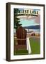 Priest Lake, Idaho - Chairs and Lake-Lantern Press-Framed Art Print