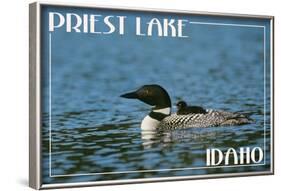 Priest Lake, Idaho - Loon and Chick-Lantern Press-Framed Art Print