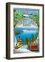 Priest Lake, Idaho - Montage-Lantern Press-Framed Art Print