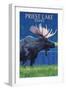 Priest Lake, Idaho - Moose at Night-Lantern Press-Framed Art Print