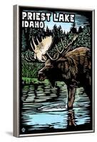 Priest Lake, Idaho - Moose Scratchboard-Lantern Press-Framed Art Print