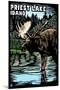 Priest Lake, Idaho - Moose Scratchboard-Lantern Press-Mounted Art Print