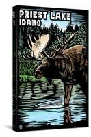 Priest Lake, Idaho - Moose Scratchboard-Lantern Press-Stretched Canvas