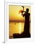 Priest Moves Lantern in Front of Sun During Morning Puja on Ganga Ma, Varanasi, India-Anthony Plummer-Framed Photographic Print