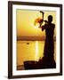 Priest Moves Lantern in Front of Sun During Morning Puja on Ganga Ma, Varanasi, India-Anthony Plummer-Framed Photographic Print