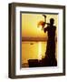 Priest Moves Lantern in Front of Sun During Morning Puja on Ganga Ma, Varanasi, India-Anthony Plummer-Framed Photographic Print