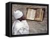 Priest of Ethiopian Orthodox Church Reads Old Bible at Rock-Hewn Church of Yohannes Maequddi-Nigel Pavitt-Framed Stretched Canvas