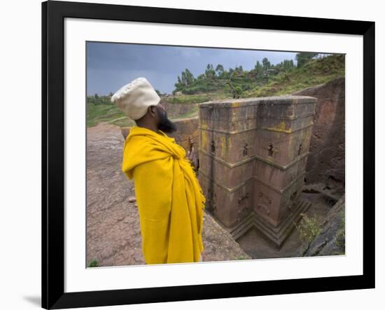 Priest Outside the Sunken Rock Hewn Church of Bet Giyorgis, Lalibela, Ethiopia-Gavin Hellier-Framed Photographic Print