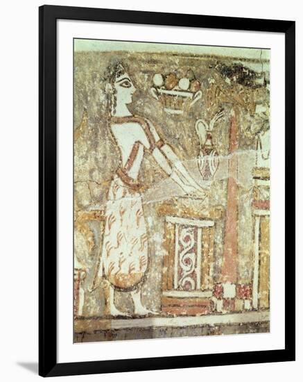 Priestess at an Altar, Detail from a Sarcophagus from a Tomb at Ayia Triada, Crete, Late Minoan-null-Framed Giclee Print