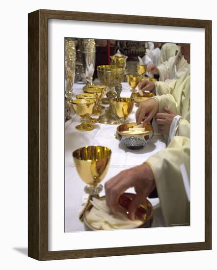 Priests' Hands Taking the Host During Mass in Easter Week-Eitan Simanor-Framed Photographic Print