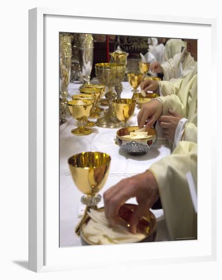 Priests' Hands Taking the Host During Mass in Easter Week-Eitan Simanor-Framed Photographic Print