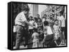 Prime Minister Kuan Yew Lee Talking to Children While Visiting a Housing Project-null-Framed Stretched Canvas