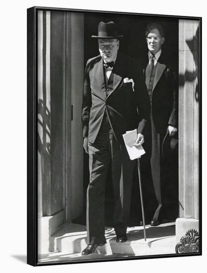 Prime Minister Winston Churchill Leaving 10 Downing Street to Speak to Parliament on June 18, 1940-null-Framed Photo