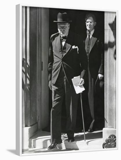 Prime Minister Winston Churchill Leaving 10 Downing Street to Speak to Parliament on June 18, 1940-null-Framed Photo