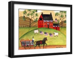 Primitive Americana Sheep with Horse and Wagon Cheryl Bartley-Cheryl Bartley-Framed Giclee Print