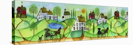 Primitive Folk Art Saltbox Village Border-Cheryl Bartley-Stretched Canvas