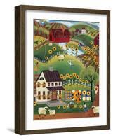 Primitive Quilt Maker House Sunflower Sheep Cheryl Bartley-Cheryl Bartley-Framed Giclee Print