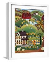 Primitive Quilt Maker House Sunflower Sheep Cheryl Bartley-Cheryl Bartley-Framed Giclee Print