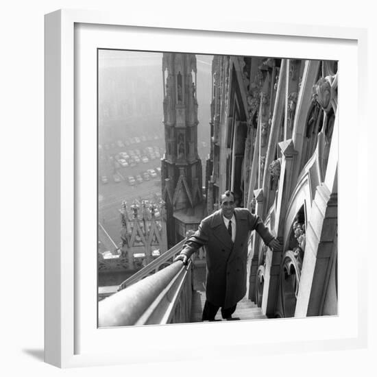 Primo Carnera on a Staircase of the Cathedral of Milan-null-Framed Photographic Print