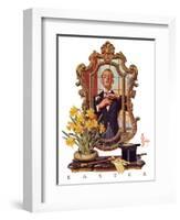 "Primping in Mirror,"April 11, 1936-Joseph Christian Leyendecker-Framed Giclee Print