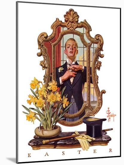 "Primping in Mirror,"April 11, 1936-Joseph Christian Leyendecker-Mounted Premium Giclee Print