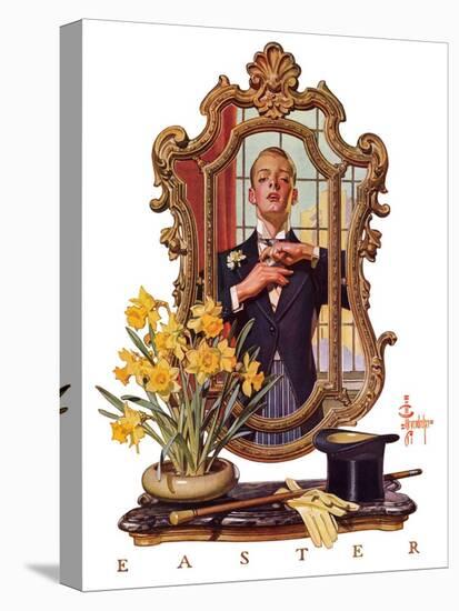 "Primping in Mirror,"April 11, 1936-Joseph Christian Leyendecker-Stretched Canvas